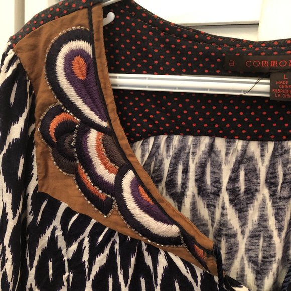 Common thread Anthropologie, black and white pattern blouse, M - Picture 5 of 10